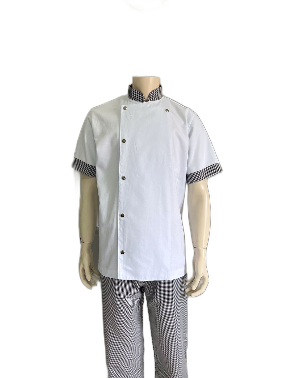 DÓLMÃ EM BRIM LEVE MANGA CURTA COM GOLA E PUNHO XADREZ – Tok Uniformes